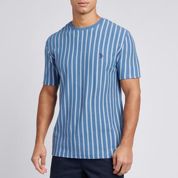 Blue Stripe Textured Knit T-Shirt