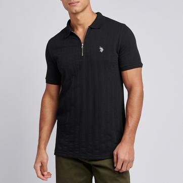 Black Rib Knit Zip Polo Top