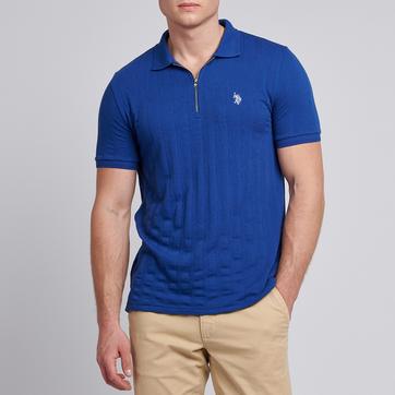 Bright Blue Rib Knit Zip Polo Top