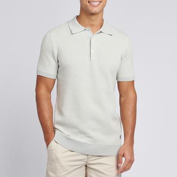 Pale Green Stripe Textured Knit Polo Top