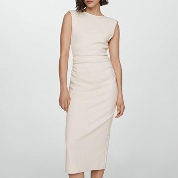 Ecru Draped Details  Dress