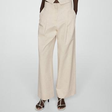 Ecru Wideleg Pleated Trousers
