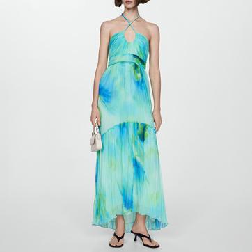 Turquoise Printed Halter Gown