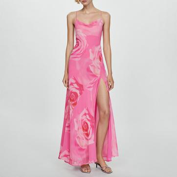 Pink Floral Dress With Slit