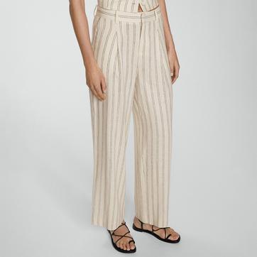Ecru Striped Linen-Blend Trousers