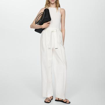 Off White Contrast-Linen Body Jumpsuit