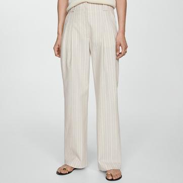 Beige Straight Striped Trousers