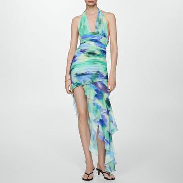 Blue Ruffled Draped Dress
