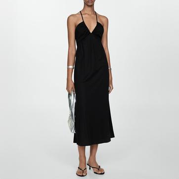 Black Ruched Midi Dress