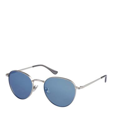 Silver Round Frame Blue Lense Sunglasses 52mm