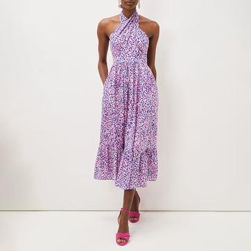 Multi Gemmi Halterneck Abstract Print Midi Dress