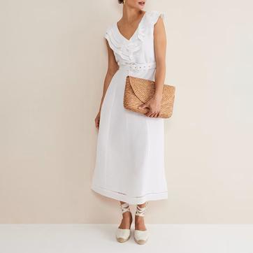 White Julieta Frill Linen Blend Dress
