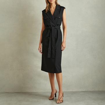 Black Wool Blend Double Breasted Midi Dress