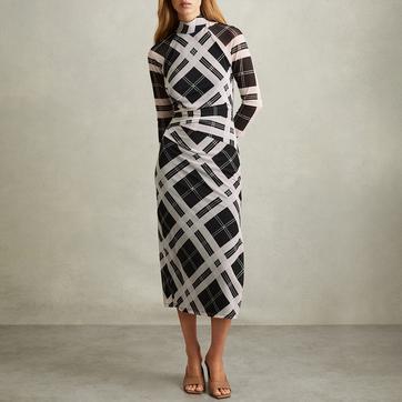 Black/White Sheer Checked Midi Dress