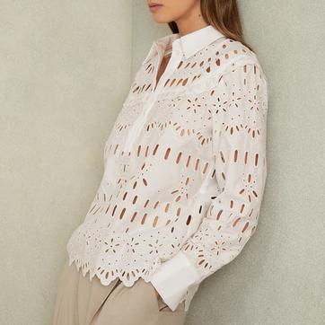 White Cotton Broderie Shirt