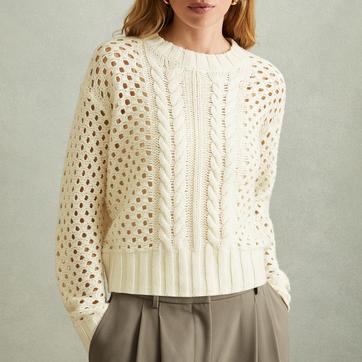 Cream Wool Cashmere Blend Cable Knit Jumper