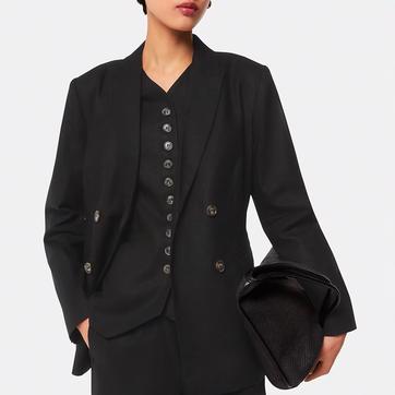 Black Lindsey Linen Blend Double Breasted Blazer