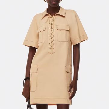 Beige Ella Safari Cotton Mini Dress