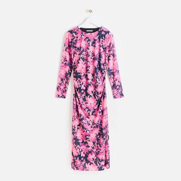 Pink Lustrous Bloom Mesh Midi Dress