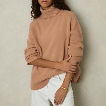 Camel Edina Cashmere Blend Roll Neck Jumper