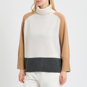 Ivory/Camel Eden Colourblock Roll Neck Jumper