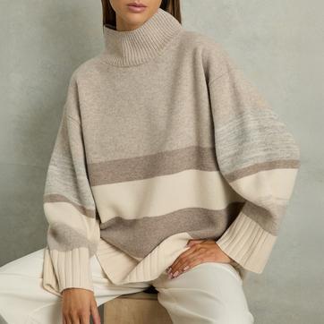 Beige Caitlyn Funnel Wool Jumper
