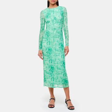 Green Brushwork Print Mesh Dress 