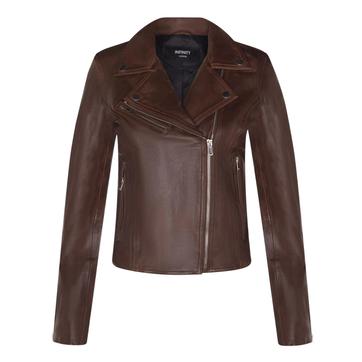 Infinity Leather Brando Giacca Moto In Vera Pelle Di Mucca, Cerniera Incrociata, Nero, Taglia L - 3