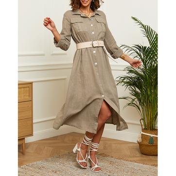 Taupe Linen Midi Dress