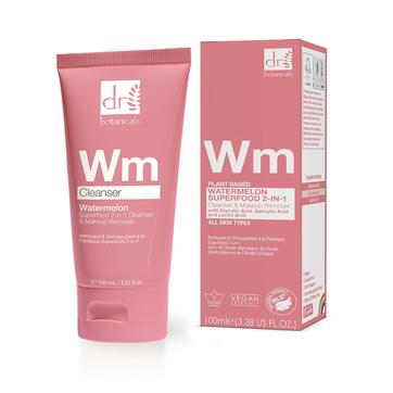 Dr Botanicals Watermelon Superfood 2-in-1 Cleanser & Makeup Remover 100ml with Glycolic Acid, Salicylic Acid and Lactic Acid