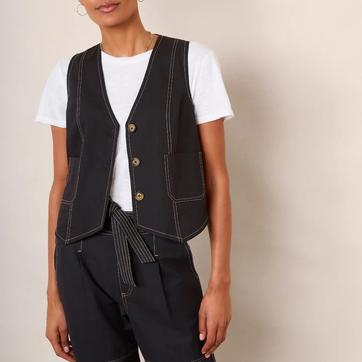 Washed Black Cara Cotton Top Stitch Waistcoat