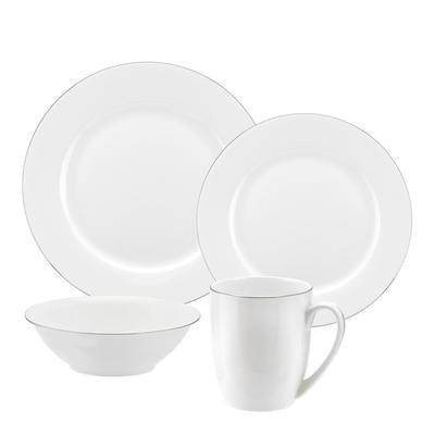 16 Piece White Platinum Serendipity Fine Bone China Dinnerware Set