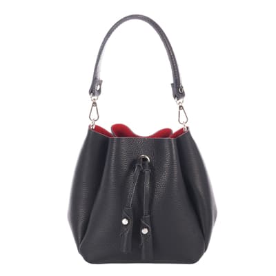 Black Leather Tassel Design Bucket Bag