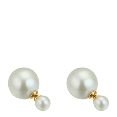 White/Gold Double Pearl Earrings