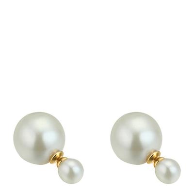 White/Gold Double Pearl Earrings