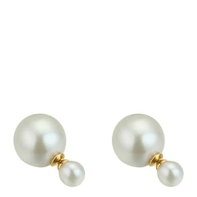 White/Gold Double Pearl Earrings