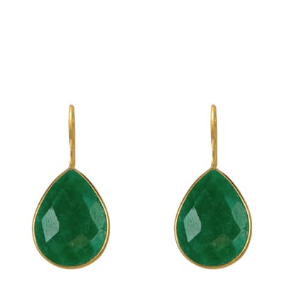 Gold Plated Emerald Pear Drop Earrings