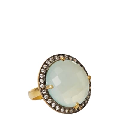 18k Gold Sea Green Chalcedony and CZ Statement Ring