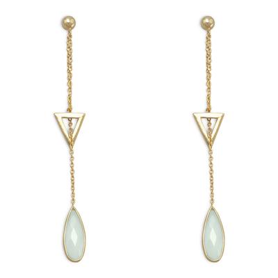 Gold Chalcedony Chain Drop Earrings