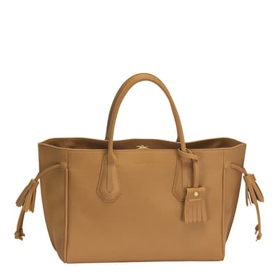 Camel Penelope Leather Medium Shoulder Bag