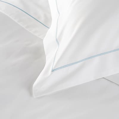 800TC Single Row Cord Pair of Oxford Pillowcases, White/Duck Egg