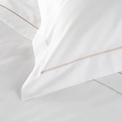 800TC Single Row Cord Pair of Oxford Pillowcases, White/Flax