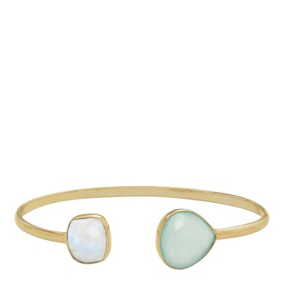 Gold Moonstone and Chalcedony Open Cuff