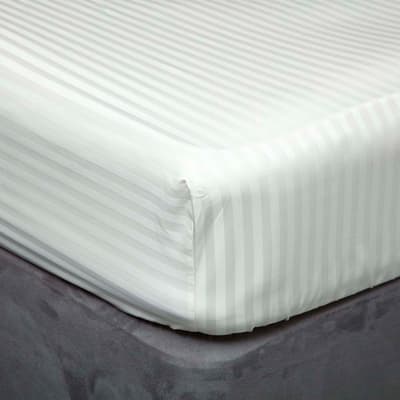 540Tc Satin Stripe Double Fitted Sheet, Ivory
