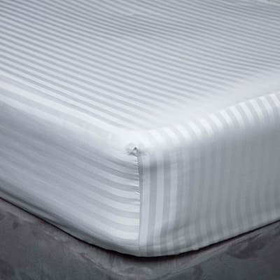 540Tc Satin Stripe Double Fitted Sheet, Platinum
