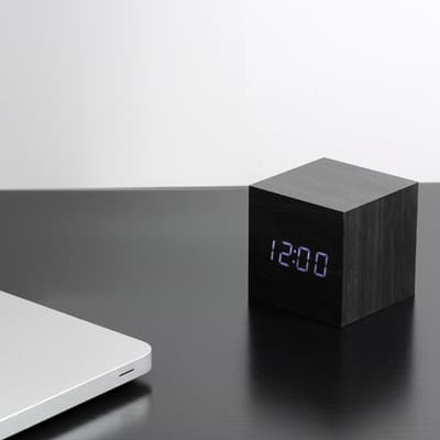 Black Cube Click Clock with White LED