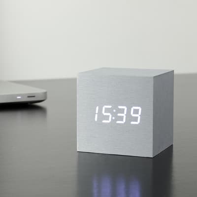 Aluminium Cube Click Clock with White LED
