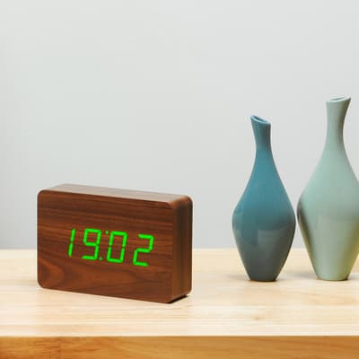 Walnut Brick Click Clock with Green LED