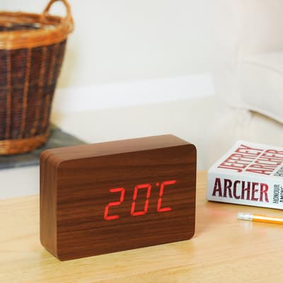 Walnut Brick Click Clock with Red LED