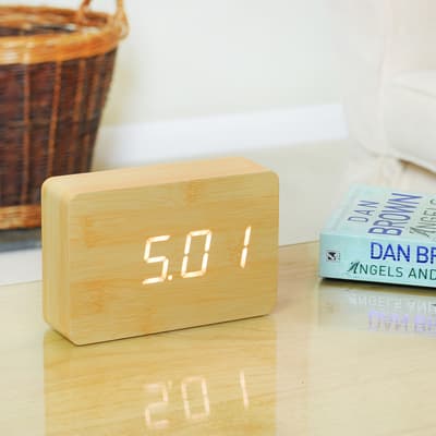Beech Brick Click Clock, with White LED